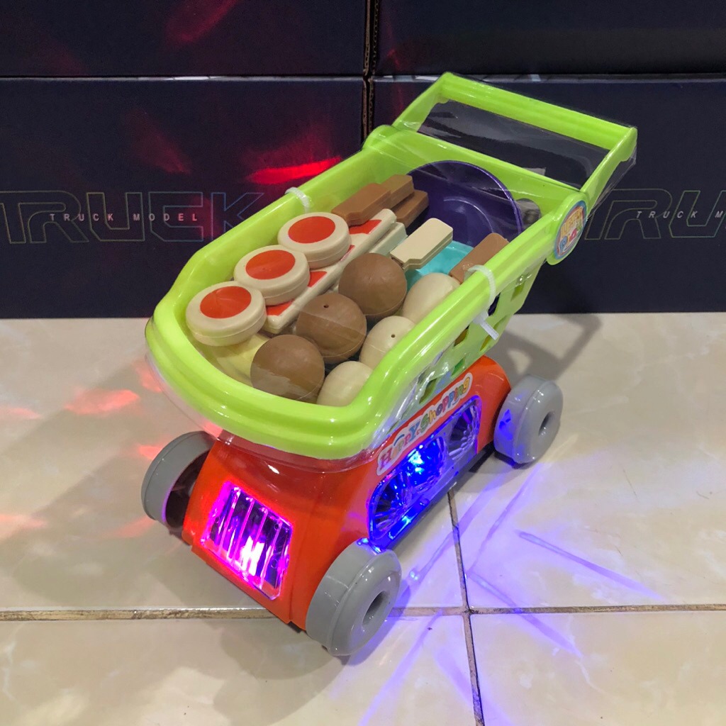 Mainan Troli Keranjang belanja bisa jalan ada musik lampu