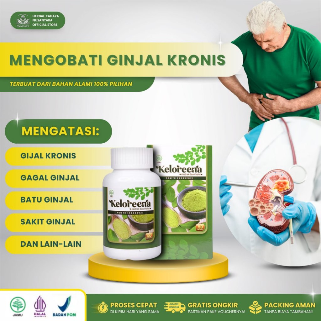 Obat Ginjal Kronis Bengkak Kotor Herbal Untuk Gagal Ginjal Batu Ginjal Keloreena Isi 50 & 100 Kapsul