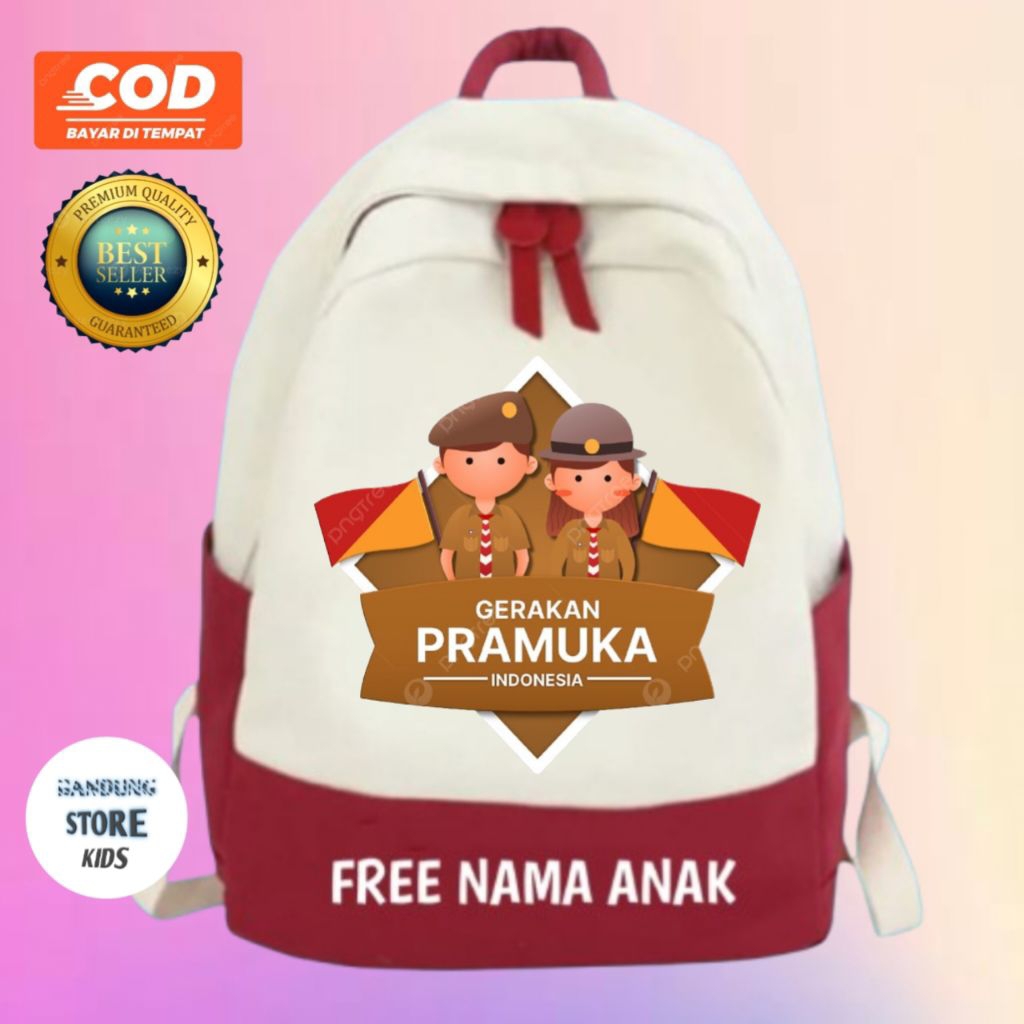 Tas Ransel Anak Motif Gambar Gerakan Pramuka untuk SD TK PAUD gratis Cetak nama