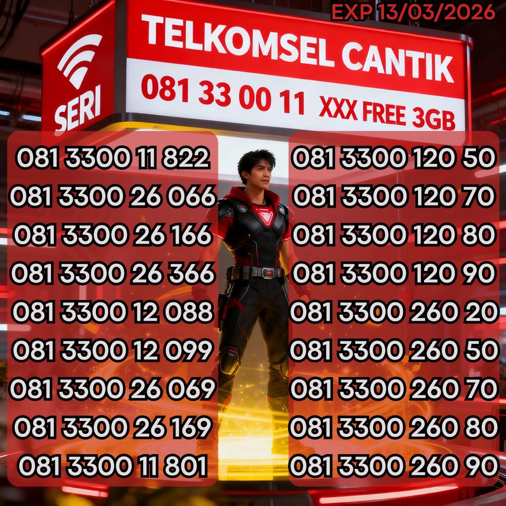 Nomor Cantik Telkomsel Seri 081.33.00.11 XXX Bonus 3GB Harga 40ribu