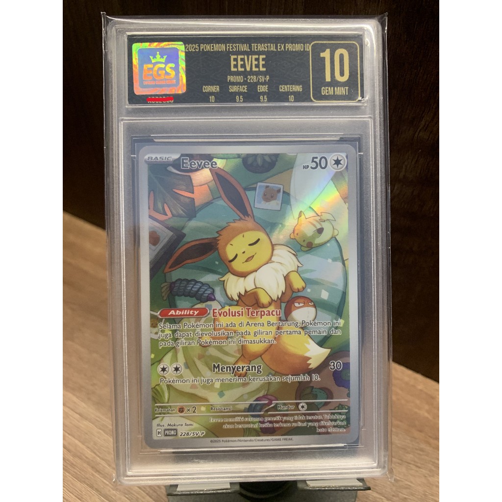 Pokemon TCG Kartu "Eevee Bobo" Slab Versi Indonesia Grading Grade EGS 10 bukan psa ORI