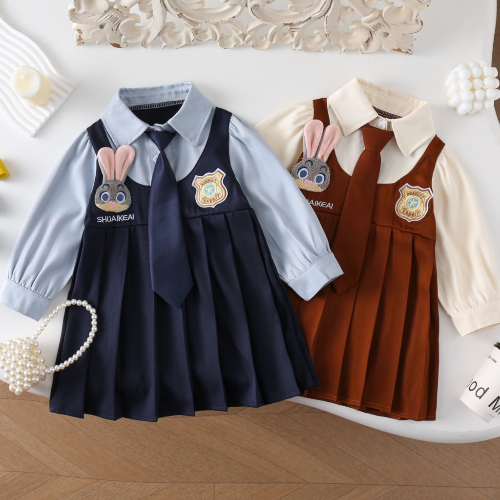 Dress Anak Perempuan Model Seragam Polisi Bunny Lucu | Baju Dress Anak Cewek Lengan Panjang Kualitas