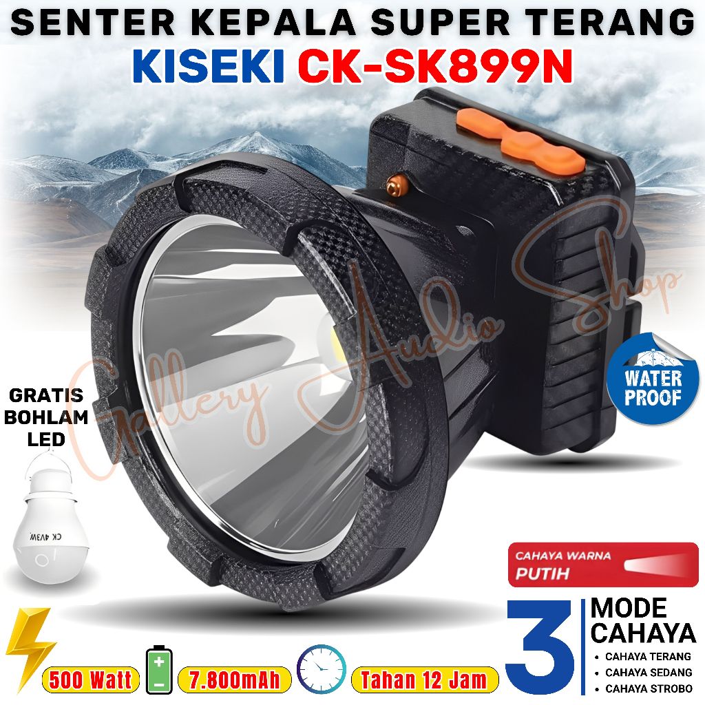 TERBARU~Senter Kepala LED 500W Super Terang KISEKI CK-SK899N [GRATIS BOHLAM] | Headlamp Waterproof 7