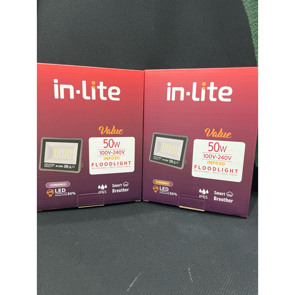 Lampu led sorot inlite 50watt cahaya putih kuning ip 65 value 030