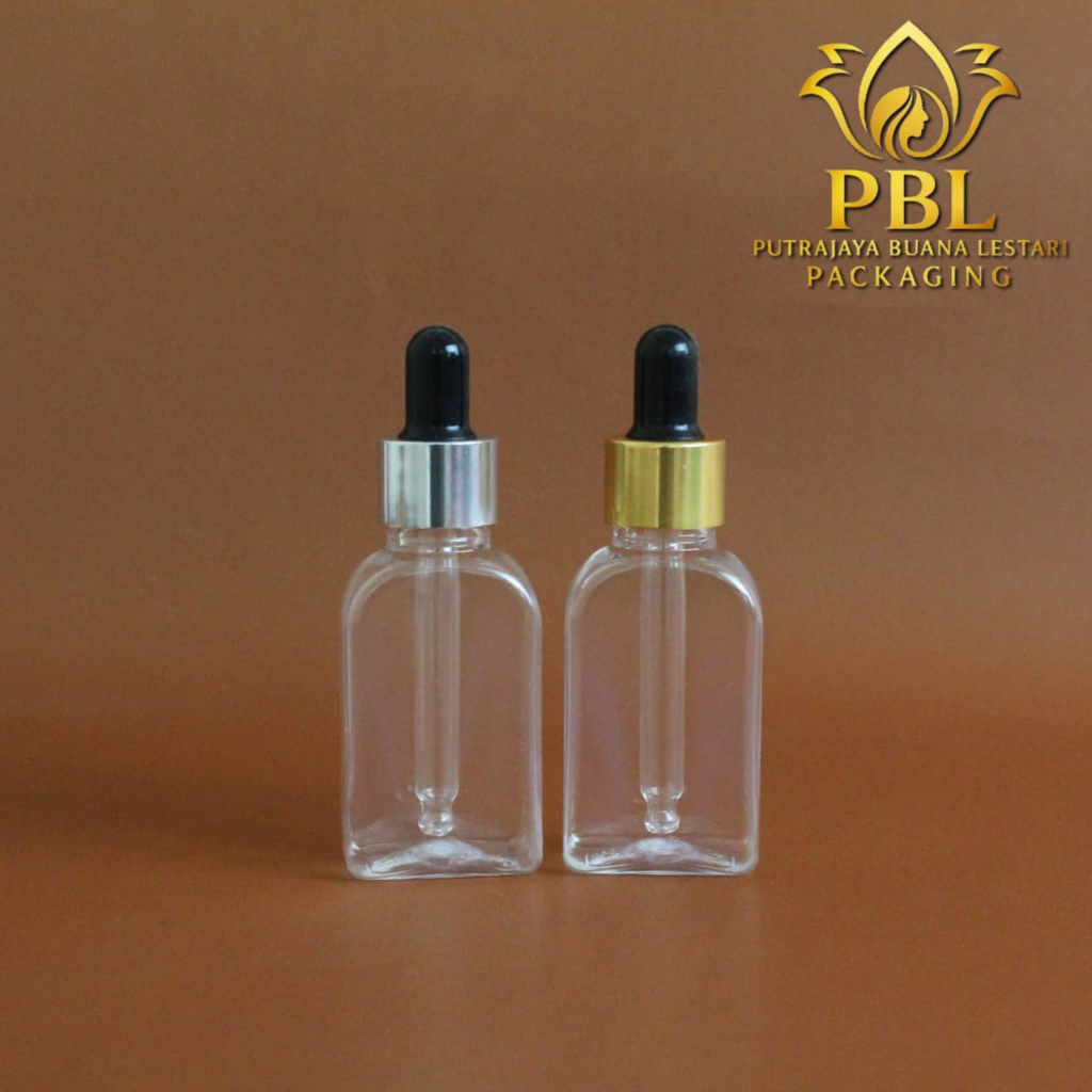 Botol Pipet 30ml Plastik / Botol Serum 30ml / Botol Plastik Pet 30ml Tebal - Ring Alumunium Gold & S
