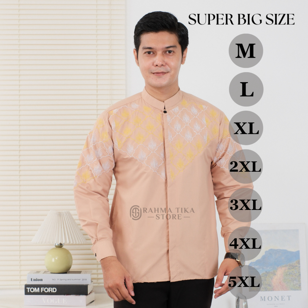 TERBARU Kemeja Bordir Pria Aydin 01 Hitam Katun Adem  koko lengan panjang kombinasi bordir material 