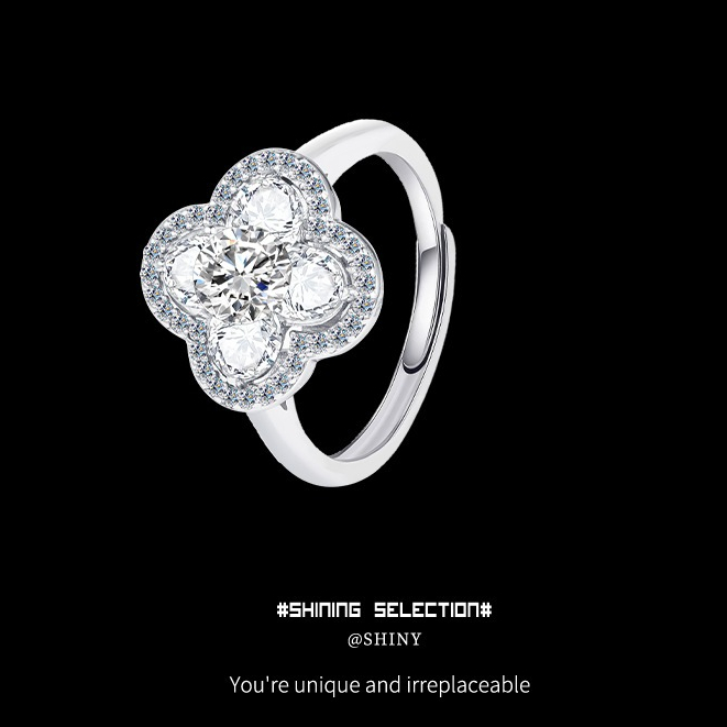LOVE WHEEL Moissanite Cincin S925 | Cincin Wanita S925 - Cincin Semanggi Moissanite, Gaya Korea & Vi