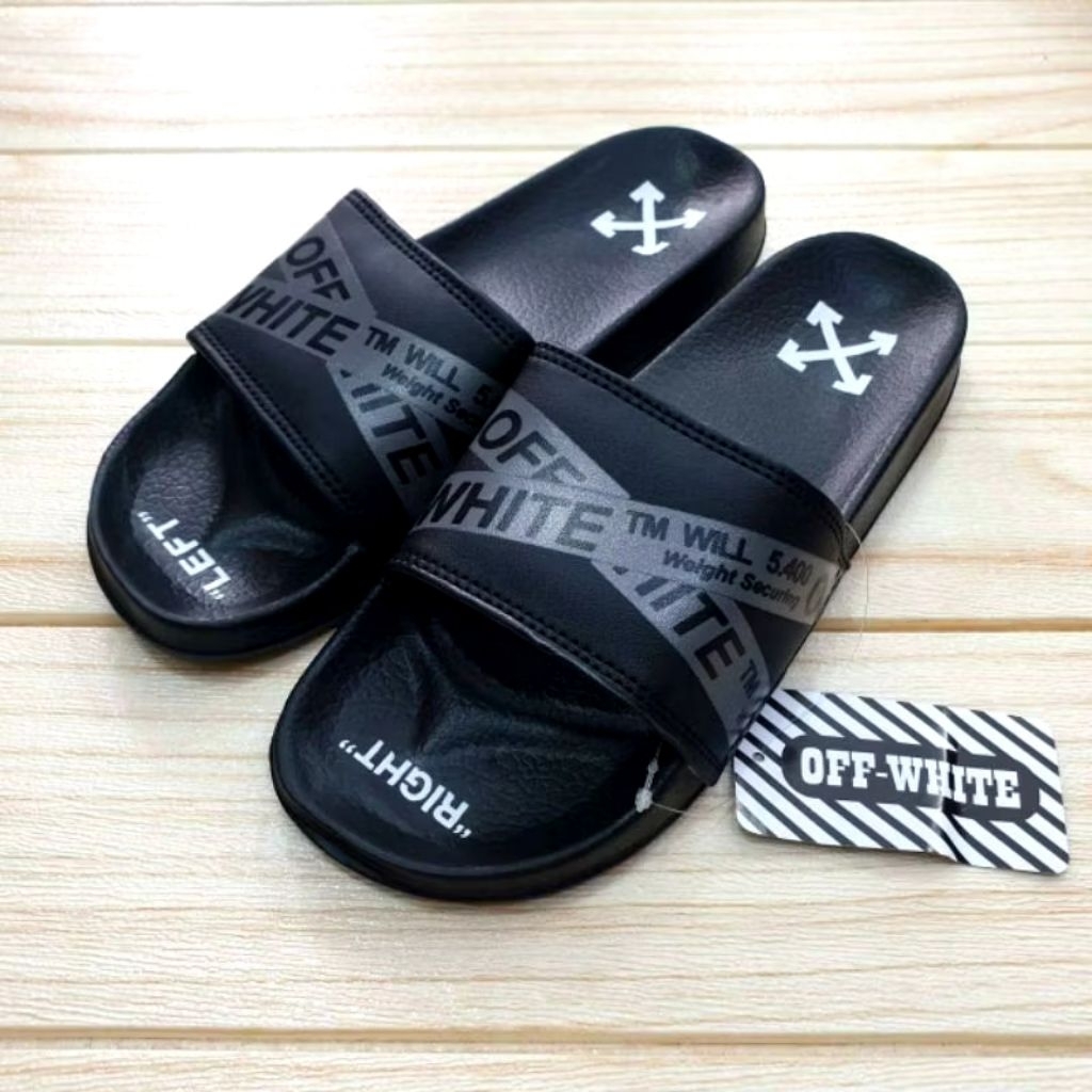 Sandal Off-white Slide, Sandal pria/wanita Slide, Sandal Off-white slides, Sandal slop pria/wanita
