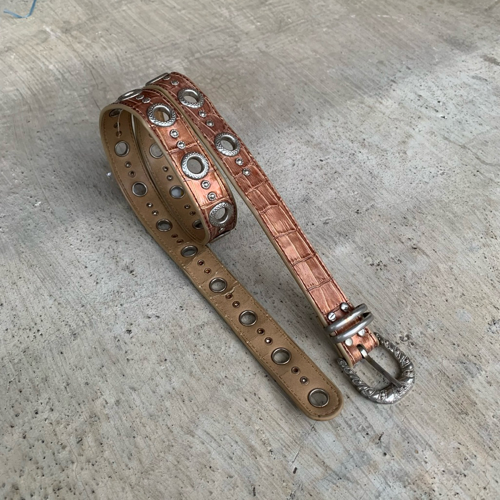 Vintage roncato leather studded metal buckel belt