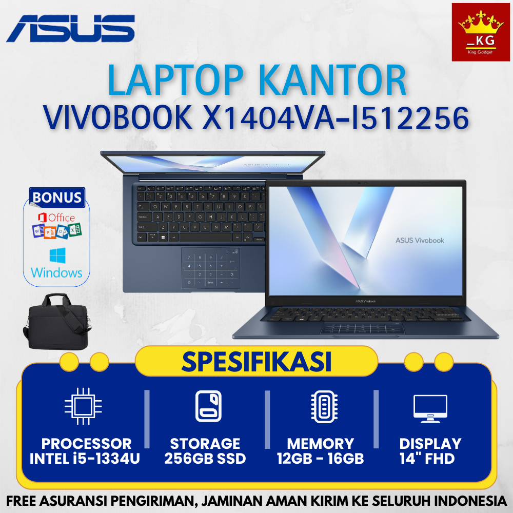 Laptop Kantor Asus Vivobook X1404VA - I512256 Core i5 - 1334U Ram 16GB Ssd 256GB 14" FHD