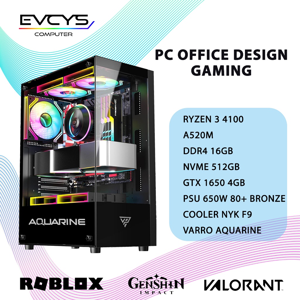 Pc Office Design Gaming Ryzen 3 4100 | 16gb | 512gb SSD | GTX 1650 4gb NVIDIA | Rakitan office desig