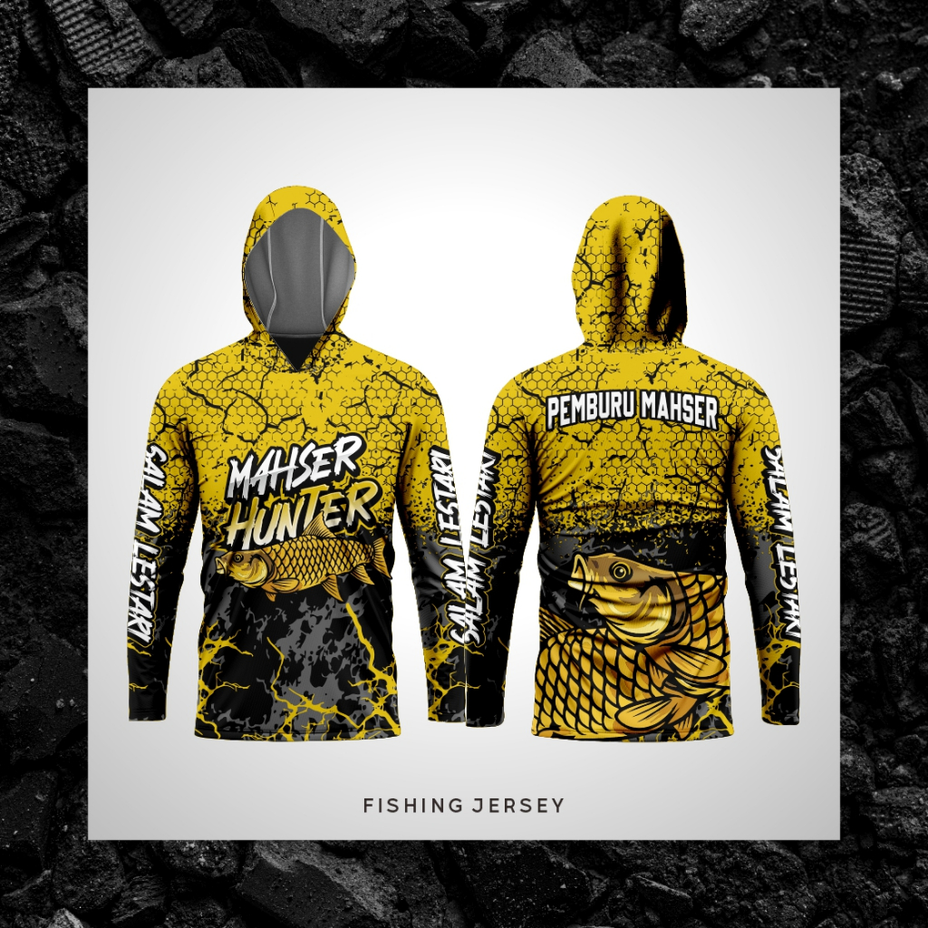 KAOS JERSEY MANCING MAHSER HUNTER FULL PRINTING UV PROTECT BAHAN DRYFIT PREMIUM LENGAN PANJANG