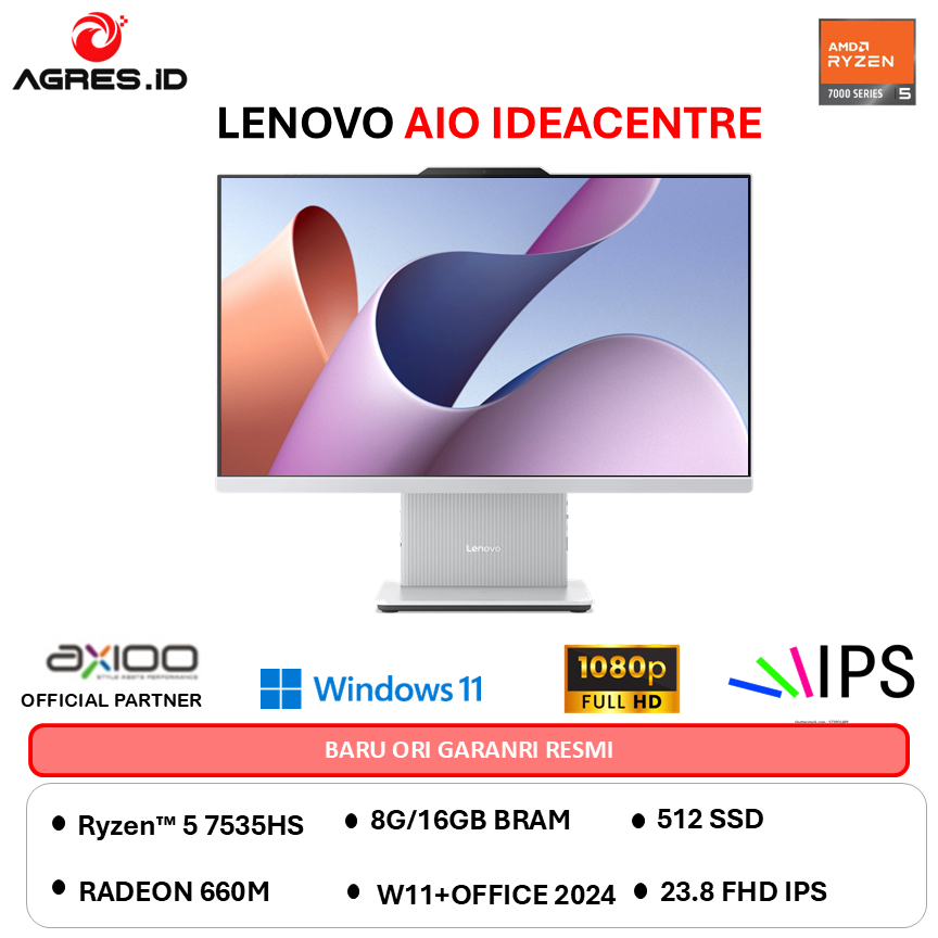 LENOVO AIO IDEACENTRE 24 RYZEN 5 7535HS - RAM 16GB 512GB W11+OHS 23.8FHD IPS -87ID