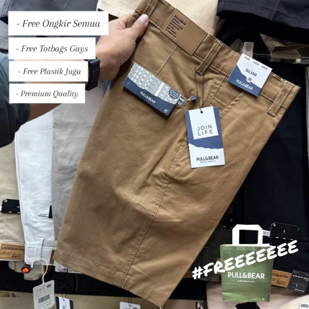 Celana Pendek PULL AND BEAR Brown sugar UNISEX FULL TAG Celana Pendek Pria PULL AND BEAR
