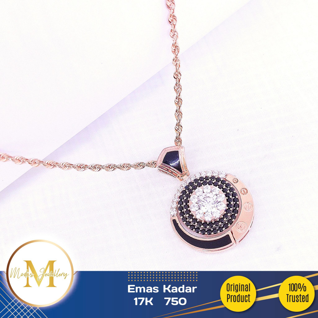 MODIS JEWELLERY - Liontin Bulat Hitam Rosegold - Emas 17k  750