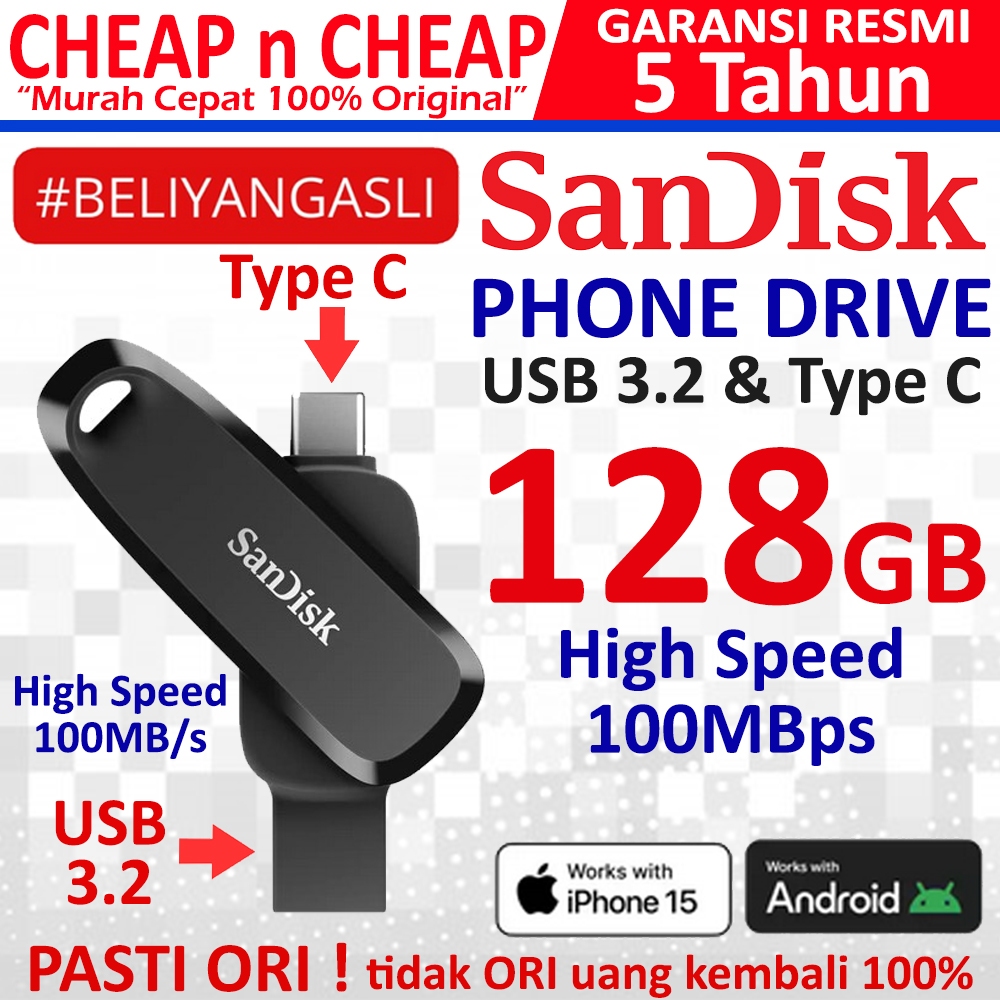 SanDisk Ultra Phone Drive 128GB USB 3.2 Type C - Flashdisk OTG Sandisk Penyimanan Dekstop Smart poho