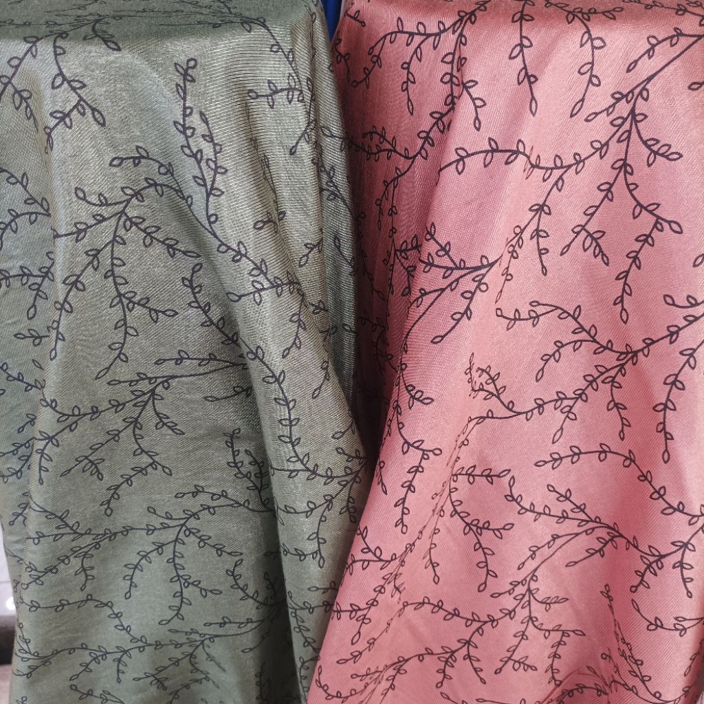 ​Kain Shimmer Cotton Twill Motif Ranting Premium | Warna Sage Green Dusty Pink (Harga Per 0,5)3R