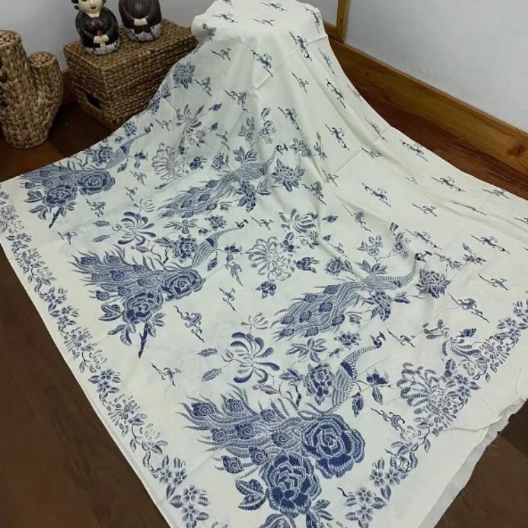 (ORIGINAL) KAIN BATIK LAWEYAN SOLO BURUNG MERAK AWAN BIRU