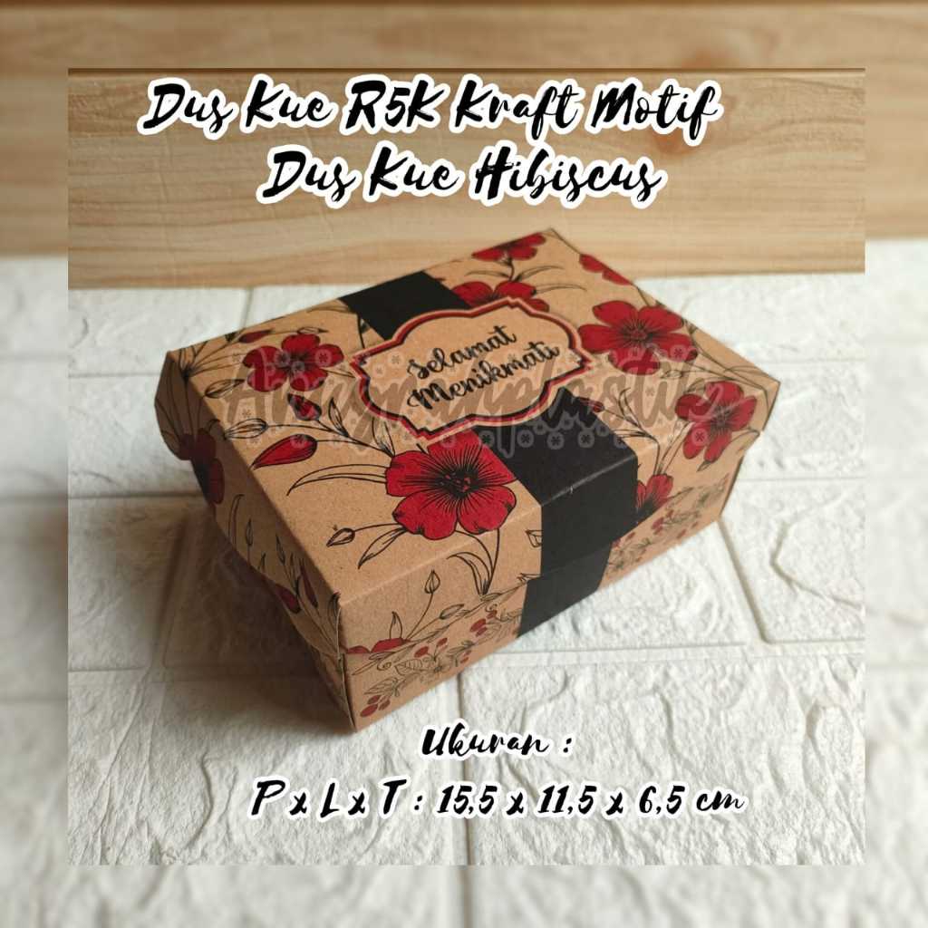 Dus Kue R5K dan R6 Kraft Hibiscus Merah Hitam / Dus Kue Coklat Motif / Dus Jajan PER PACK