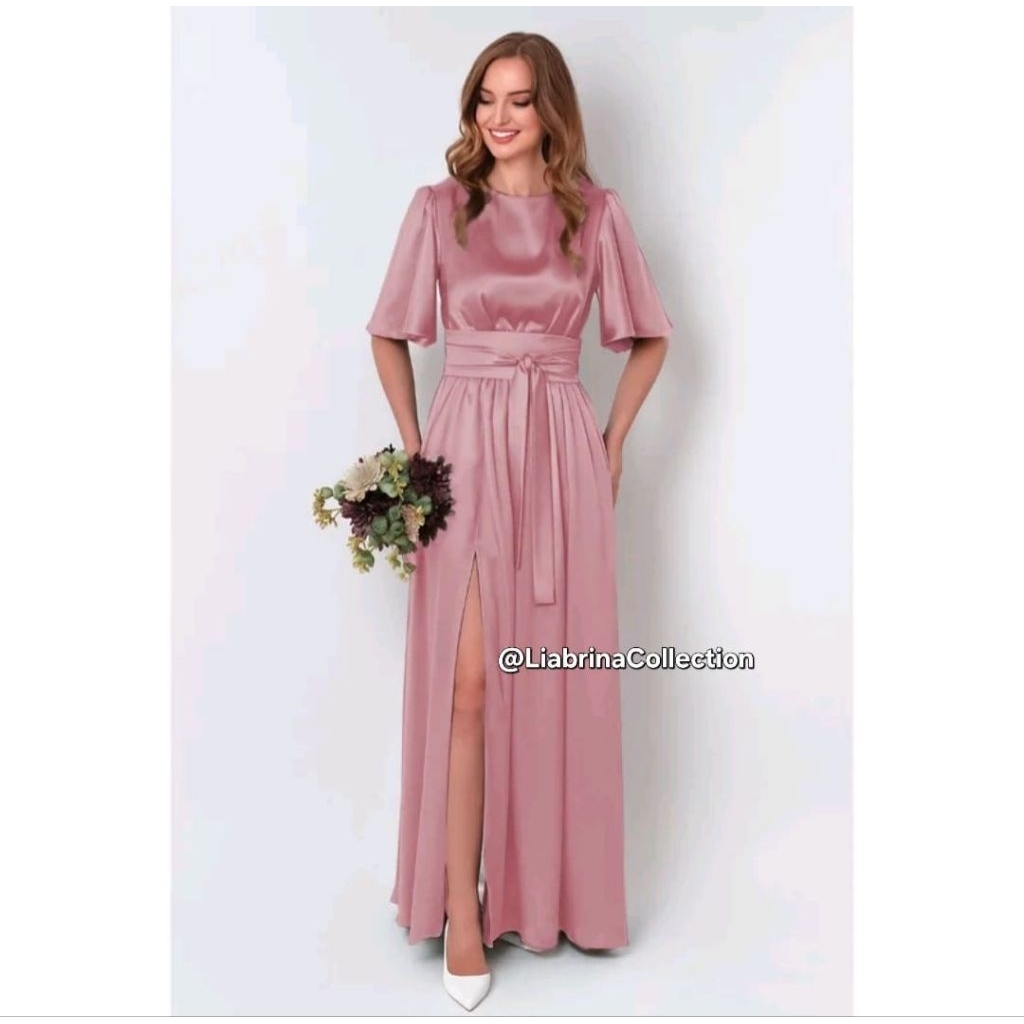 Memona - Dress Pesta Satin,Dress Bridesmaid,Long Dress Bigsize,M - 4XL