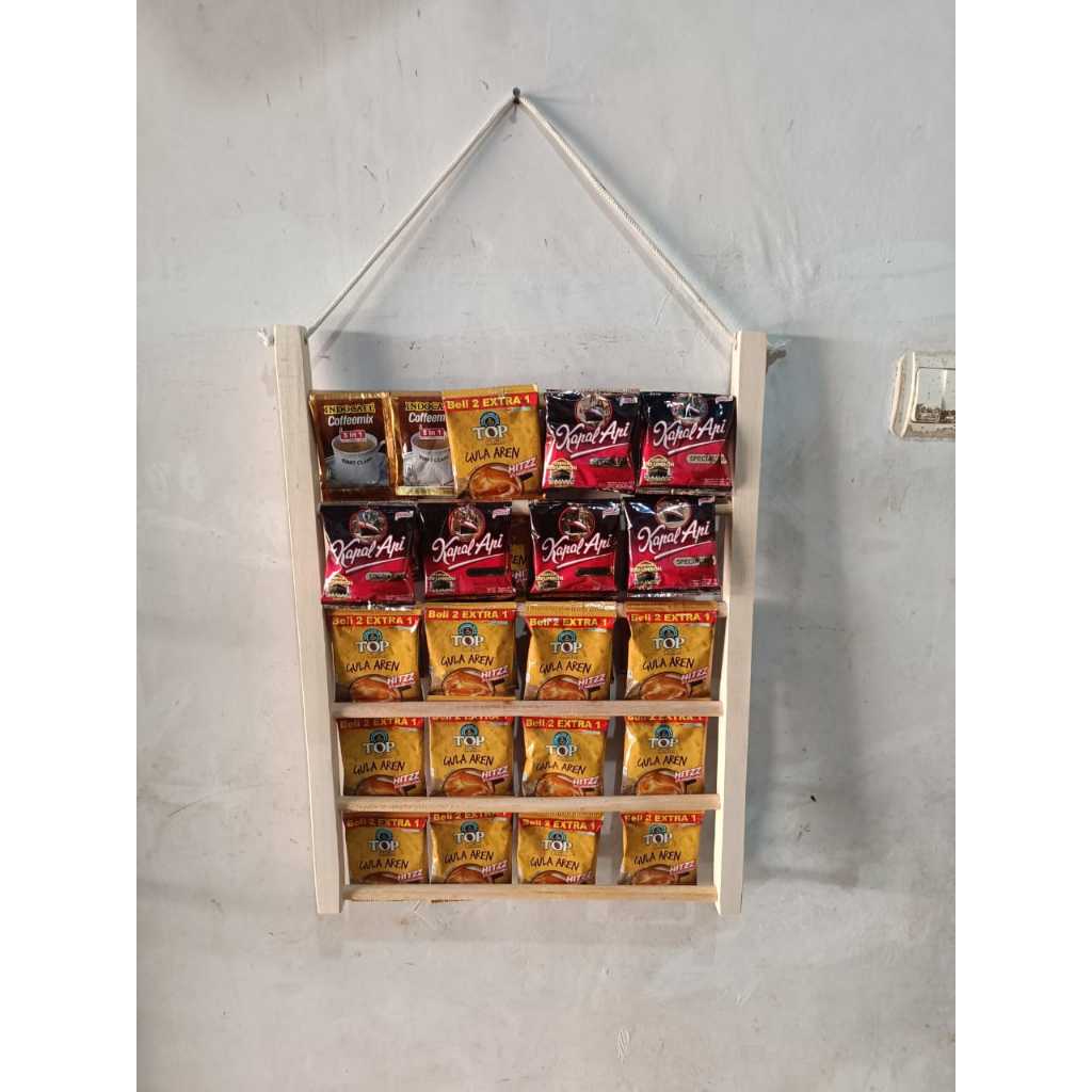 Rak Rencengan Jajanan Warung Rak Gantungan Kopi Sachet Rak Minuman Rak kayu serbaguna aesthetic