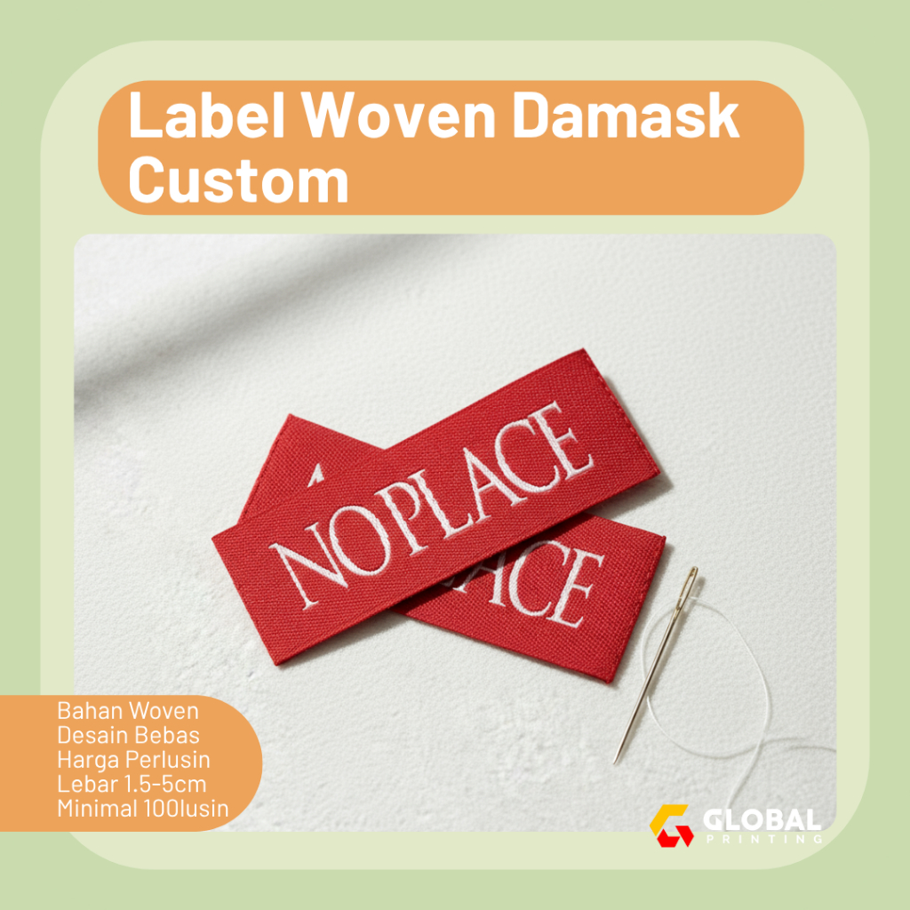 Custom Label Woven Tenun / Woven Damask / Label Rajut / Label Nama Brand Logo Baju Hijab Kaos Baju A