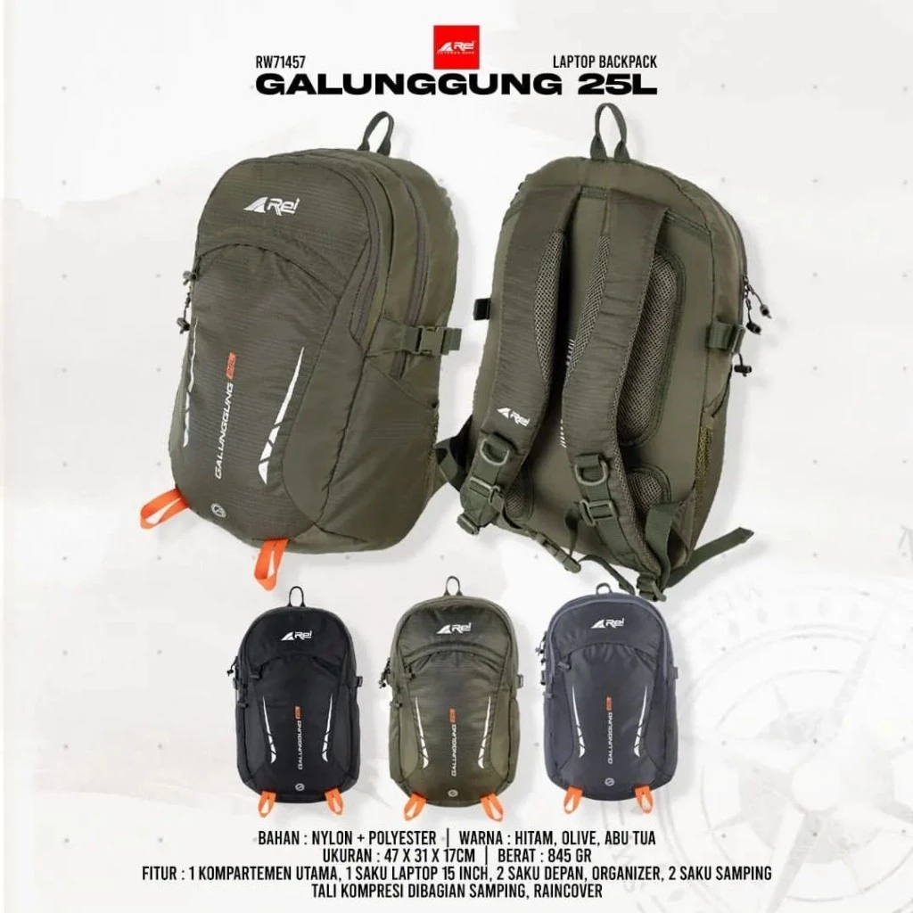 Tas Ransel Pria 25L GALUNGGUNG AREI OUTDOORGEAR - BACKPACK REI 25L GALUNGGUNG - Ransel Laptop 15" AR