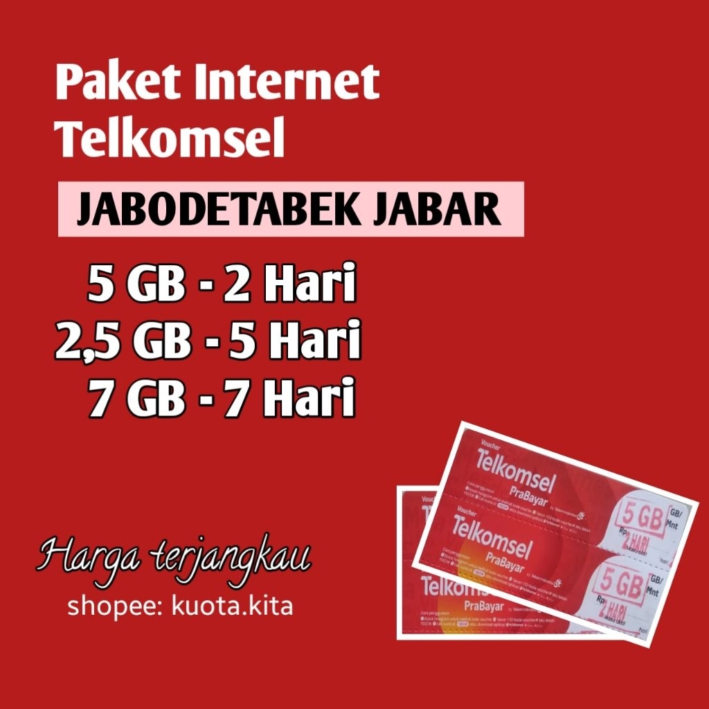 Voucher kuota Telkomsel 2.5GB Khusus JAWA BARAT, JABODETABEK Kuota Telkomsel 2,5GB Paket Internet Te