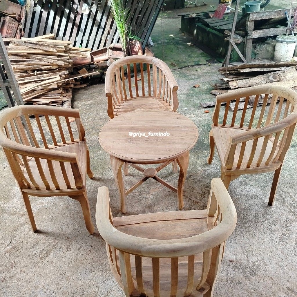 Kursi Teras Jati Betawi 4 Kursi Mentahan Kualitas Kayu Bagus (kursi teras, kursi tamu, kursi jati)