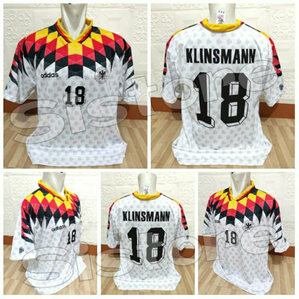 Jersey RETRO Jerman Home 1994 + Cetak Nama Nameset KLINSMANN 18 / Custom suka suka Font RETRO OFFICI
