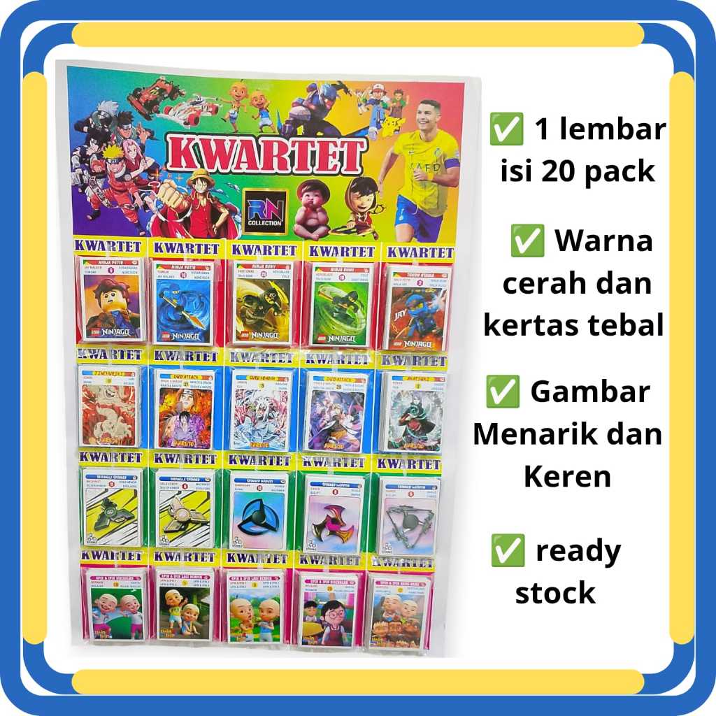 Mainan Kartu Kwartet 1 Lembar 20pack Karakter Kartun Mainan Anak