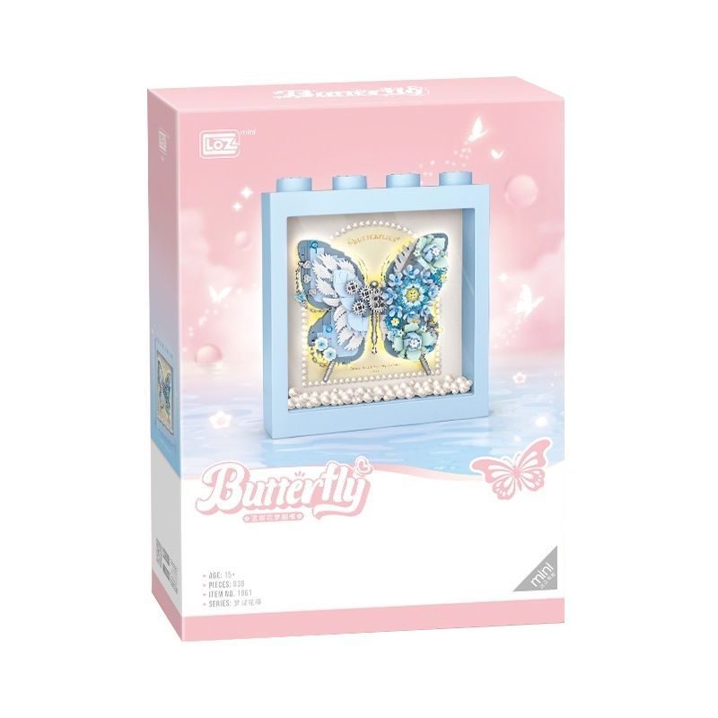 Loz Mini Building Block Photo Frame Decoration Blue Butterfly Flower - Blok Mainan