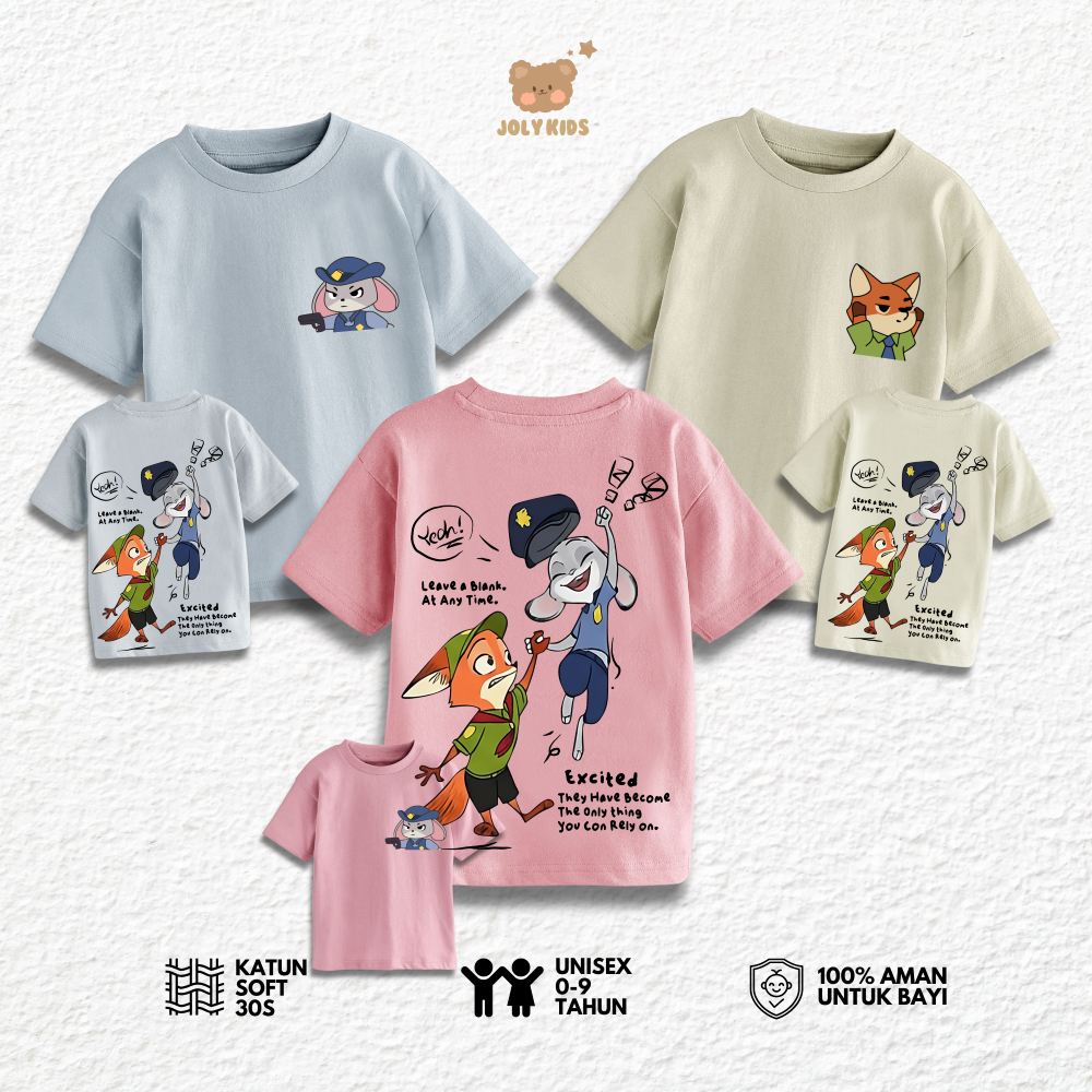 Jolly Kids Baju Atasan Kaos Anak Usia 1-9 Tahun  Laki Laki Perempuan NICK JUDY DB NATAL Cewek Cowok