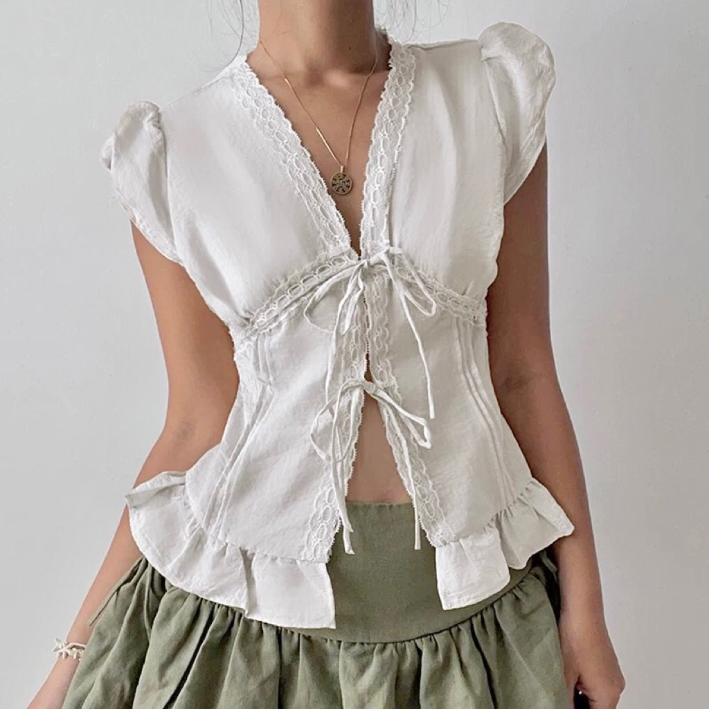 Atasan Wanita Lace putih Impor A0052 White Lace top / Top Korea putih Basic