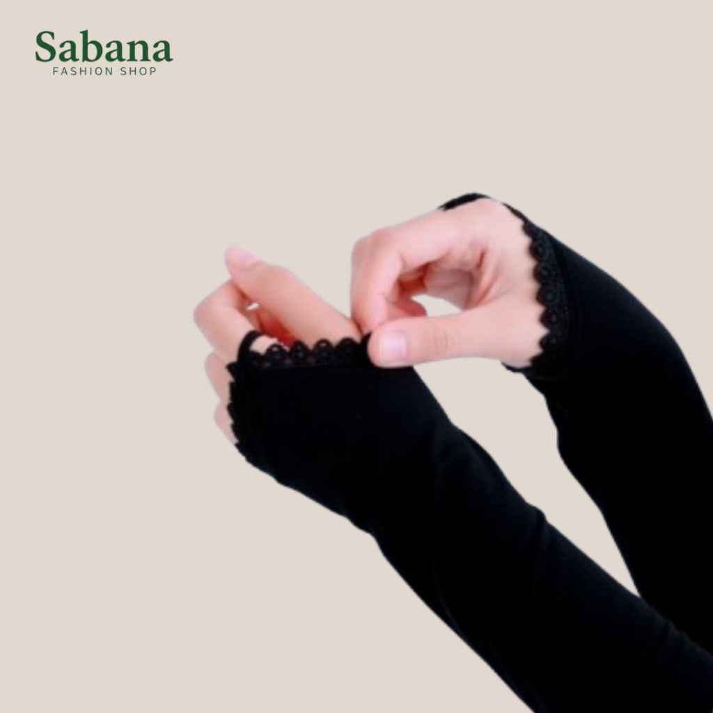 Handsock / Manset Tangan Muslimah – Ring Renda Hitam Cantik & Nyaman