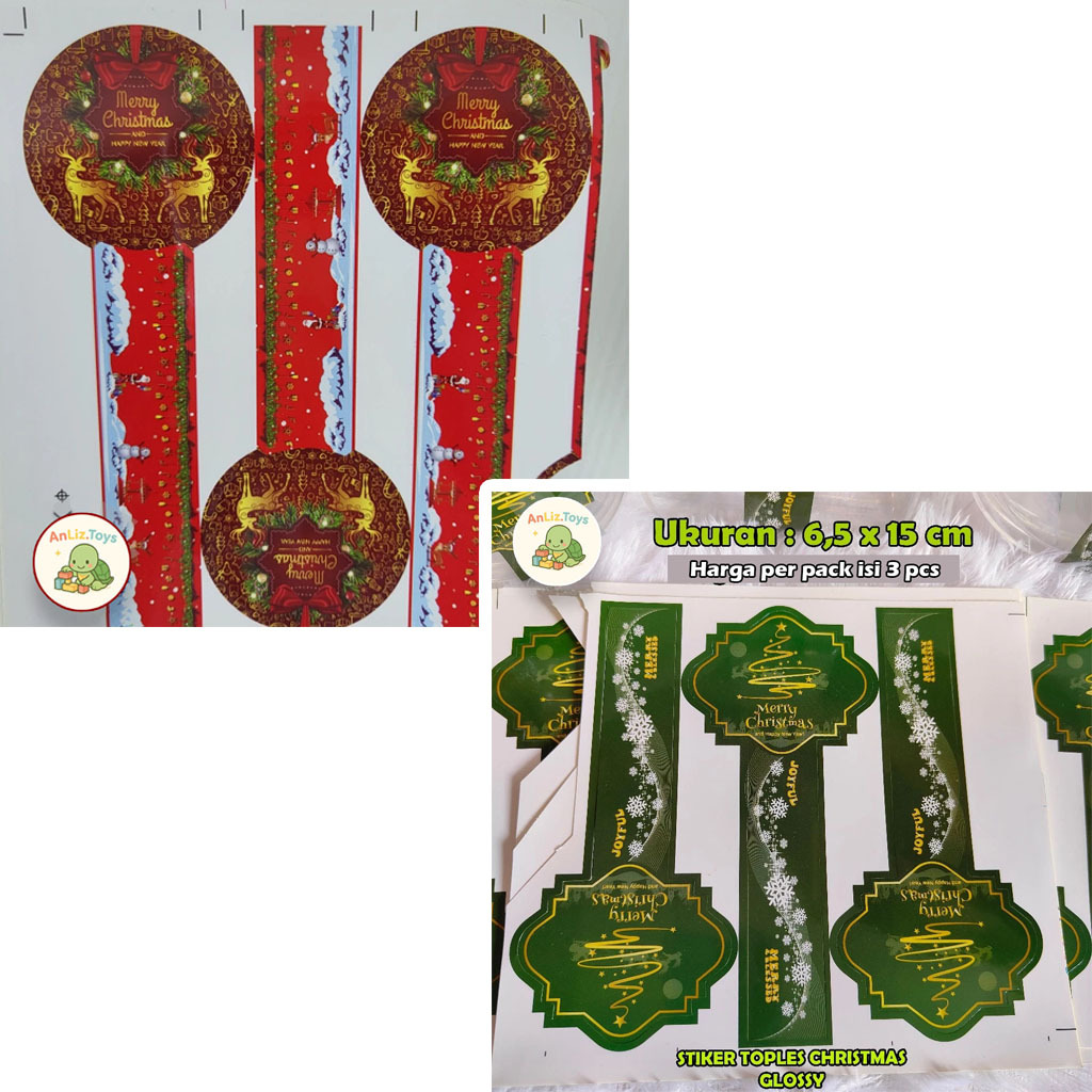 [GROSIR] Kelipatan 3 Pcs Stiker Hampers Natal - Christmas Sticker - Toples Kue Kering Bulat Kotak Pe