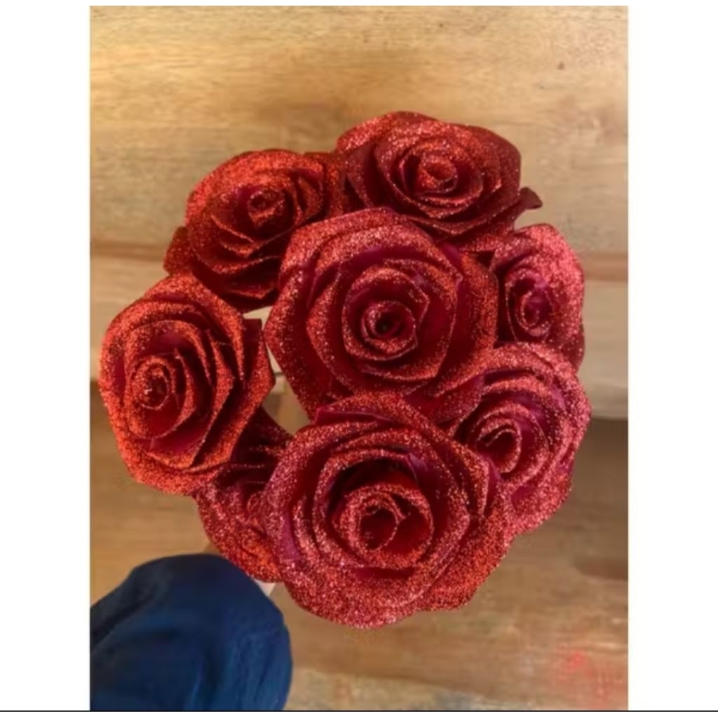Bunga pita satin gliter satuan/bunga satin perbiji/bunga mawar pita satin/bunga pita satin/bunga maw