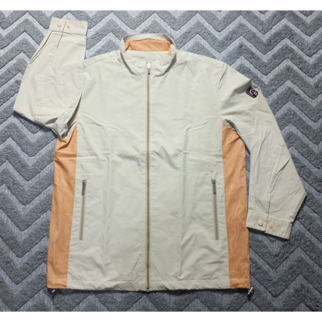 Jaket Indian golf windbreaker warna krem dan orange casual unisex