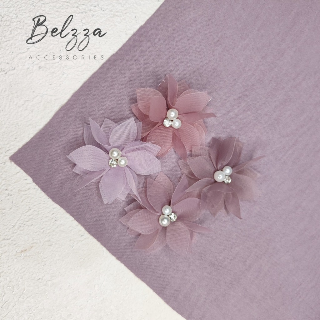 Hiasan Bunga Organza Elegan Multifungsi 3D, (6 cm) Bunga jasmine, kain organza,Bunga Kain Organza Mi