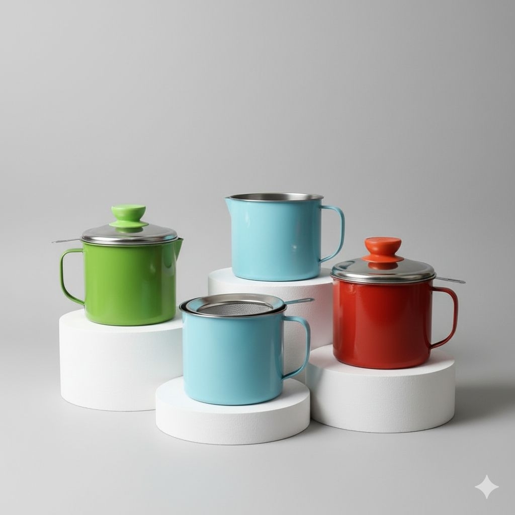 Oil Pot Warna Enamel / Stainless Berwarna 1.2 Liter
