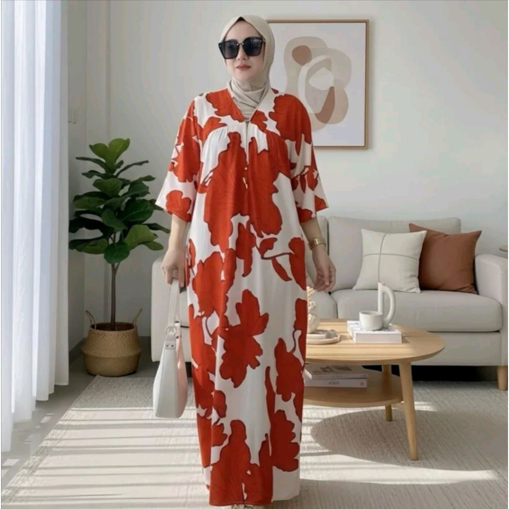 Daster lengan 3/4 bahan rayon motif bunga kekinian 2025