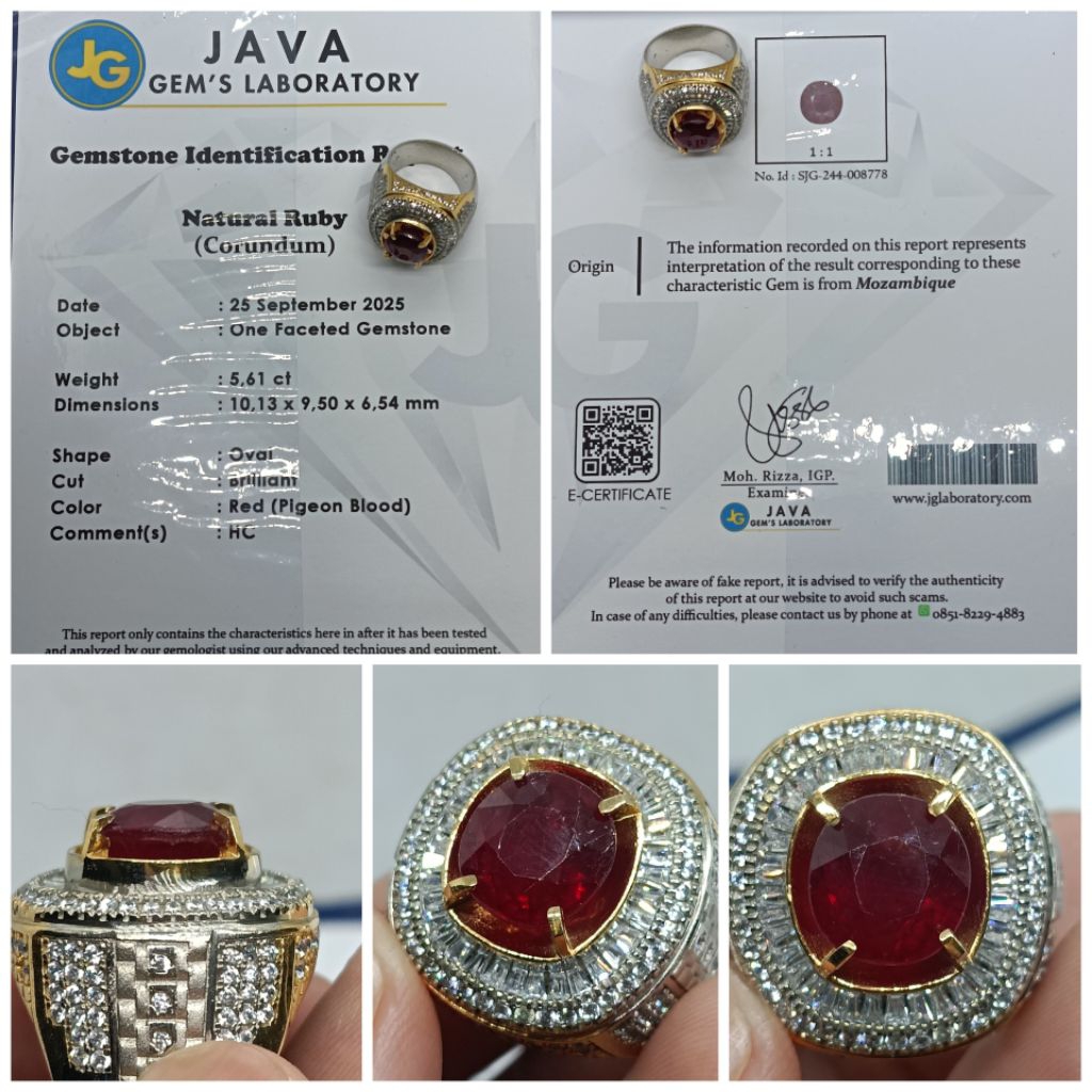 Natural Top Red Ruby Mozambique 5,6ct memo MRI Ruby Afrika Pigeon blood