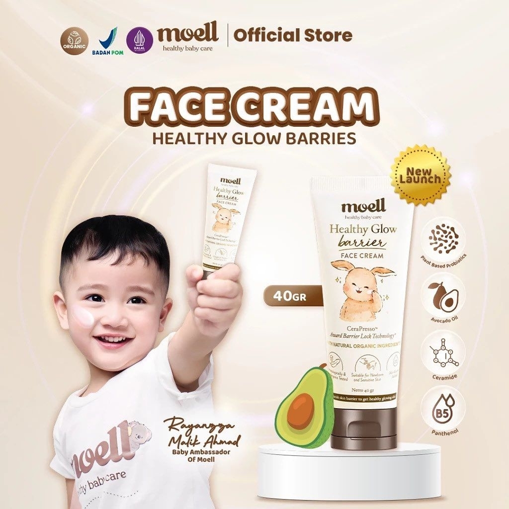 [aira] MOELL Face Cream 40gr Pelembap Wajah Bayi - Meredakan Kulit Sensitif Kering dan Iritasi - Ski