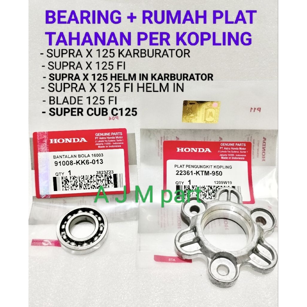 BEARING STUT KOPLING PLUS RUMAH PLAT TAHANAN PER KOPLING HONDA SUPRA X125 BLADE 125 FI SUPRA X 125 H