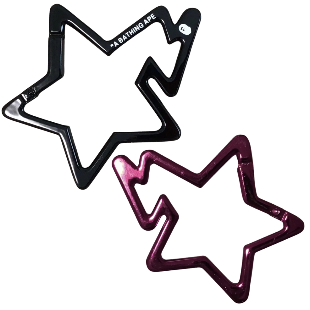 BAPE STA Carabiner Keychain A Bathing Ape (Black, Magenta) Gantungan Kunci logo bintang