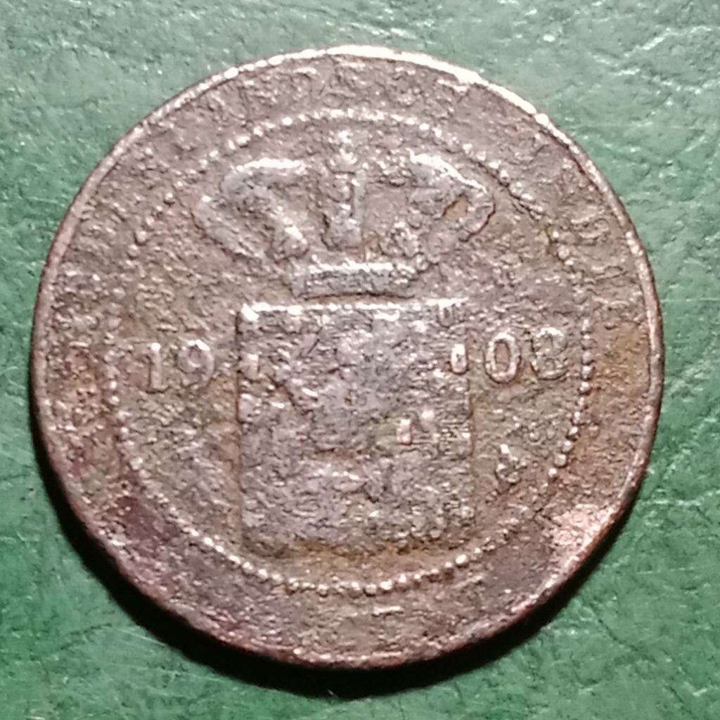 Koin kecil Ned Indie 1/2 Cent asli Koleksi kuno Tahun 1908