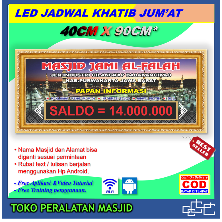 digital papan khatib jumat led masjid musholla jadwal petugas sholat jum'at K-003
