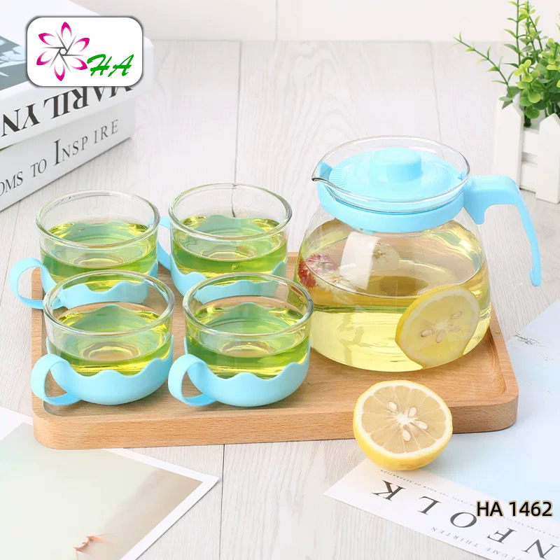 Set Teko Teh Mini Kaca Isi 1 Teko dan 4 Gelas Kaca Bening Tanpa Saring