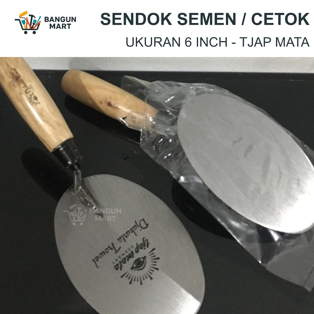 Tjap Mata Sendok Semen Lancip 6" Stainless Gagang Kayu Model ProfilSendok Semen Gagang Kayu Bulat La