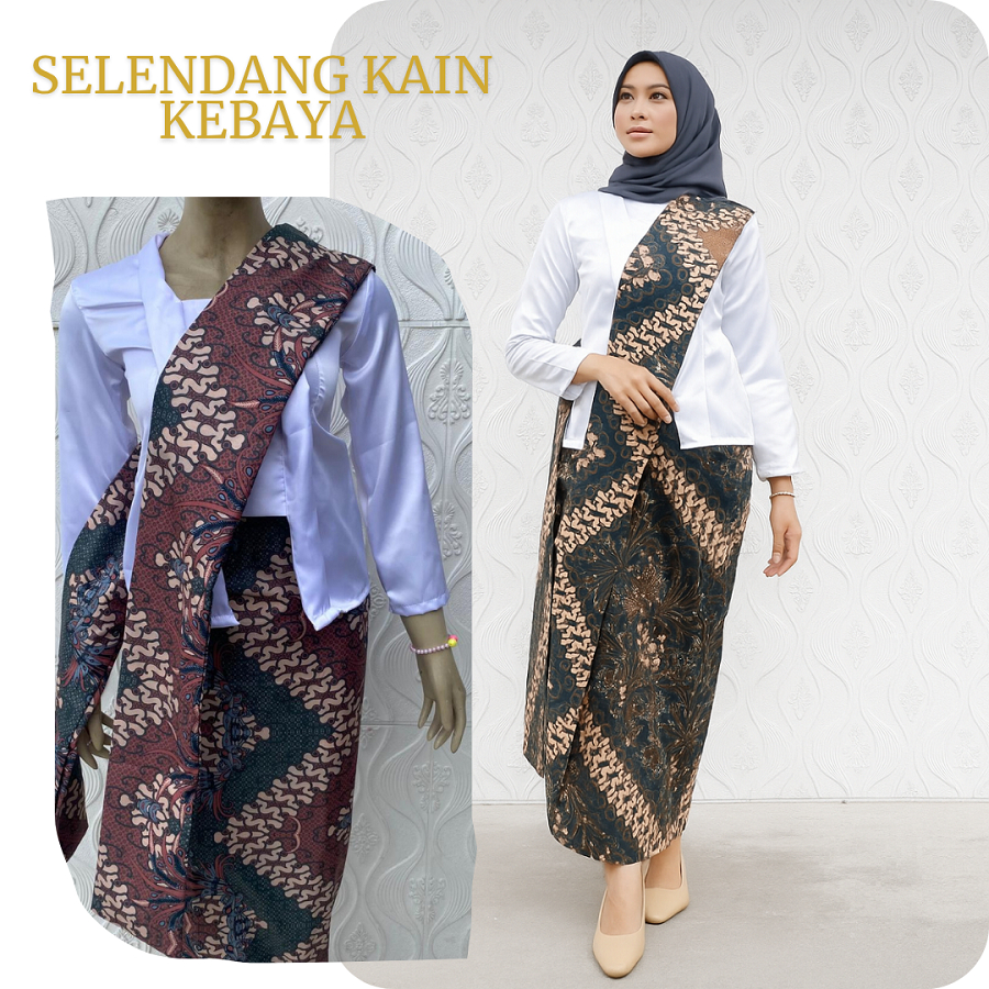 Selendang Kain Batik Kebaya Pundak Lepas Pasang Slendang Katun Premium 14x200 Cm Seragam Couple
